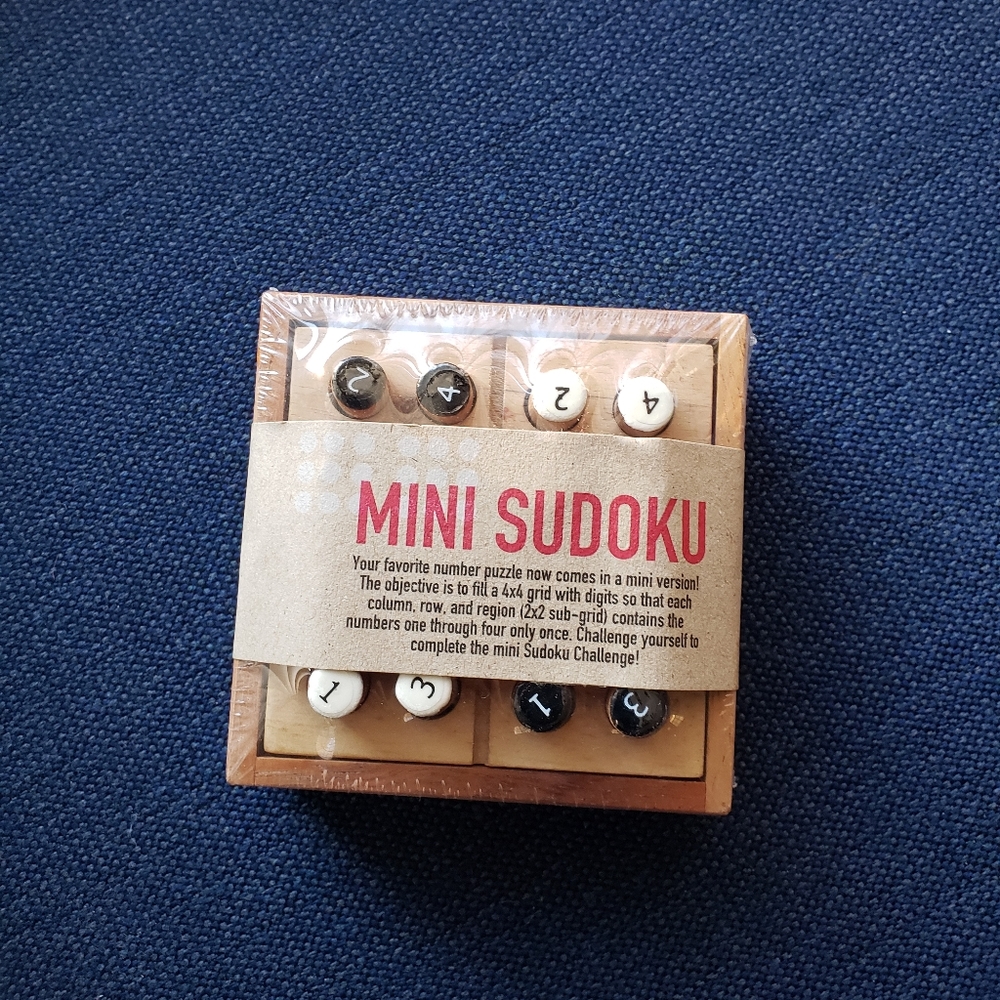 New. Mini Sudoku Puzzle in Wooden Box with Pegs